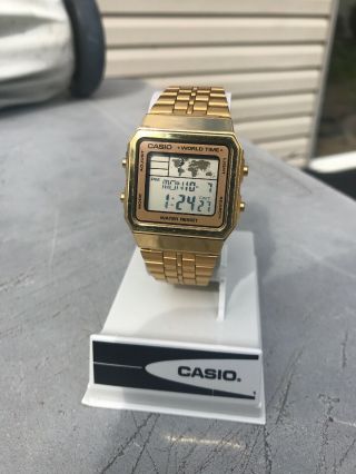 Casio World Time Stainless Steel Gold Tone Watch A500wga - 9df