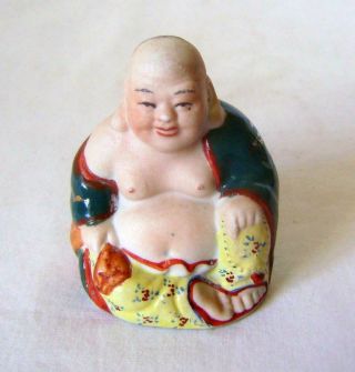 Vintage Chinese Porcelain Figure: Laughing Buddha : 5 Cm High With Bisque Flesh