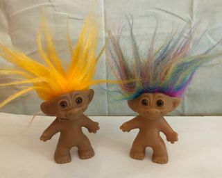 2 Rare Vintage Uneeda Doll Co Inc.  Trolls Neon Yellow & Rainbow Hair