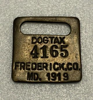 Antique 1919 Dog License Tax Tag Frederick County Maryland