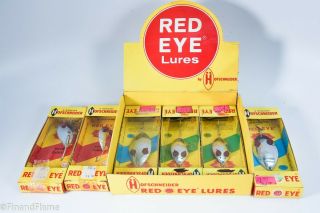 Vintage Red Eye Wiggler Dealer Display In Carton Antique Fishing Lure ET14 2