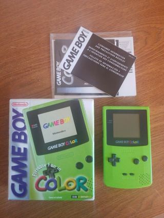 Nintendo Game Boy Color Kiwi Green Handheld System Rare Complete Cib