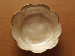Antique Vintage Mother of pearl Shell Dish with Gold Tone Metal Trim 2