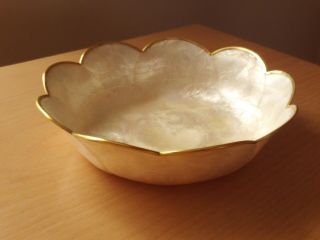 Antique Vintage Mother of pearl Shell Dish with Gold Tone Metal Trim 3