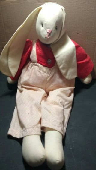 Vintage 19” Handmade Bunny Rabbit Rag Doll Couple,  Male & Female,  With Outfits 2