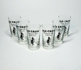 Vintage Old Crow Kentucky Bourbon 4.  5 " Liquor Glasses Tumblers Set Of 6 Rare
