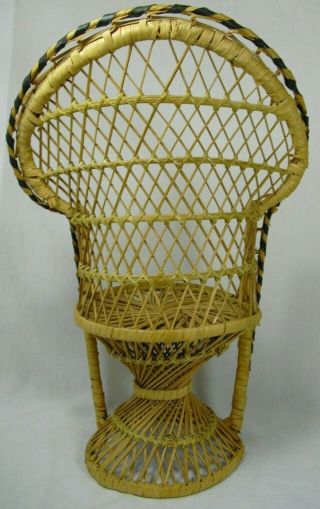 Doll Bear Small Plant Stand Peacock Chair Wicker Rattan Boho High Back 16 Inches 2