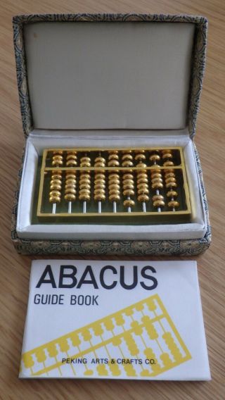 Peking Arts And Crafts Miniature Brass Abacus With Instruction Book