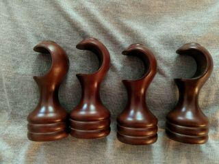 Vintage Curtain Pole Drapery Wood Brackets Supports Brown 2 Pairs (4 Total) 1.  5 "