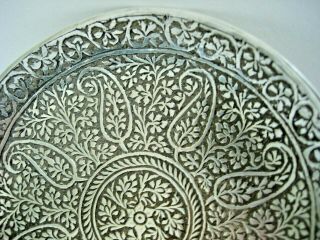 Antique `persian Solid Silver Chased Pin Dish 19thc Detail (48 Grms)