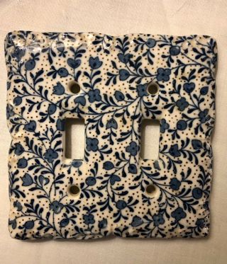 Vintage Blue White Chintz Double Light Switch Plate Cover Japan Ceramic