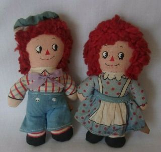 Very Rare Vtg Knickerbocker 4.  5 " Raggedy Ann Andy Small Mini Dolls - Blue Outfits