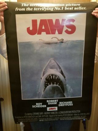 Large1975 Jaws Vintage Movie Poster Print Not Double Sided Corner Tear.