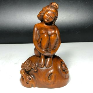 Japanese Netsuke Old Vintage Boxwood Collectible Naked Belle Ornament Statue