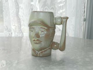 Vintage Mcm Rare Frankoma Pottery Baseball Player Figure Coffee Mug Vase