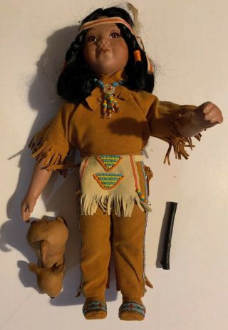 Danbury " Little Friend " By Perillo,  15 ".  Indian Doll With Dog.