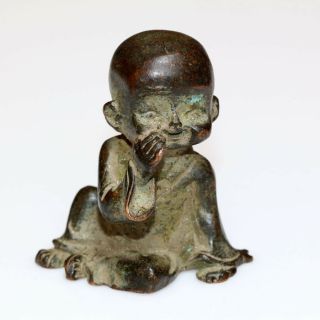 Ancient Or Medieval Intact Bronze Baby Boy Statue - Large Size