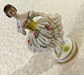 Antique German Figurine Dresden Lace Lady Girl Ballerina Dancer Muller & Co.