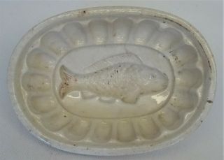 Antique Creamware Miniature Culinary Mould With Fish,  Aspic/ Jelly.  Kitchenalia