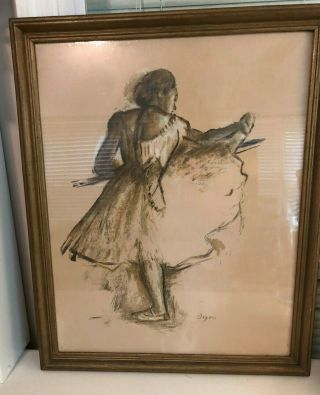 Vintage Degas Ballerina Framed Print - Charcoal Sketch - Dancer At The Barre