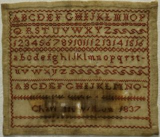 Miniature Early 19th Century Red Stitch Work Sampler By Charlotte Wilson - 1837