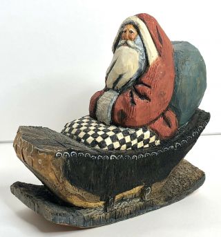 Rare Anthony Costanza Artist Signed Silvestri Carved Wood Resin Santa Sleigh
