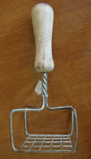 Vintage Wood Handle Potato Masher Ricer 9 Inch Tall Antique Kitchen Tool