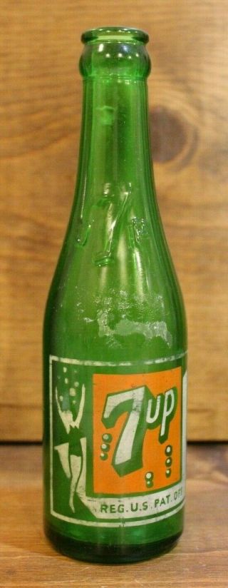 Soda Bottle Vintage 7 Up Rare Old Acl With Embossed Neck 8 Bubbles 7 Oz