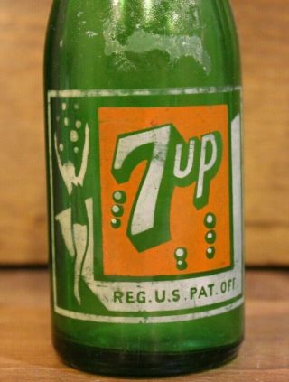 SODA BOTTLE VINTAGE 7 UP RARE OLD ACL WITH EMBOSSED NECK 8 BUBBLES 7 oz 2
