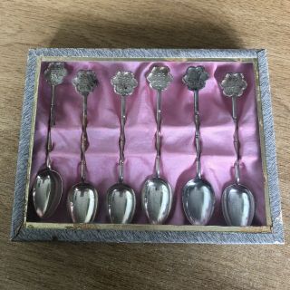 Sterling Silver Hong Kong Bamboo Handle Coffee Spoons.  Boxed Set.  Vintage
