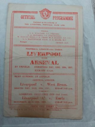 Liverpool Fc V Arsenal Xmas Day Dec 25th 1947 And Very Rare