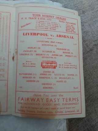LIVERPOOL FC v Arsenal xmas Day Dec 25th 1947 And VERY Rare 3