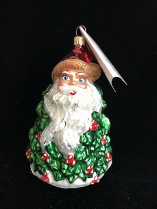 Rare Christopher Radko Jolly Holly Santa Claus Blown Glass Ornament W/tags