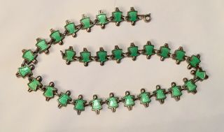 Rare Vintage Meka Denmark Sterling Silver Green Enamel Girl People Necklace 15”