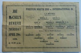 Rare One Sheet 1926 Preston North End V International Xi Football Programme