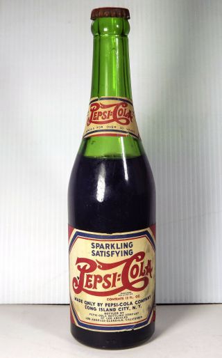 Rare Pepsi - Cola Paper Label Soda Bottle 1920s - 1930s Los Angeles Glendale