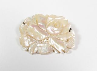Antique Finely Carved Mother Of Pearl Rose Brooch Pin C Catch Vintage Shell Vtg