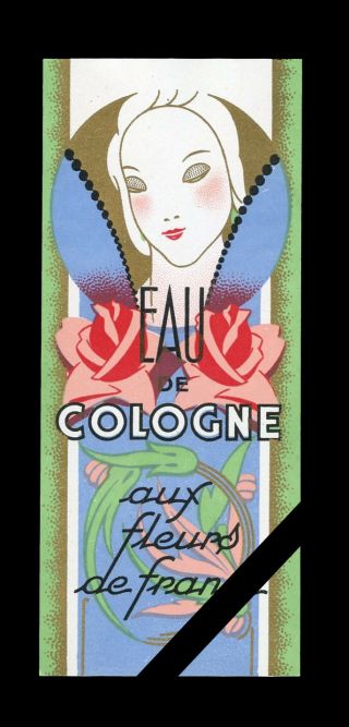 Antique French Perfume Label: Art Deco 1920 