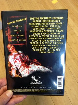 August Underground ' s Mordum DVD,  RARE,  HTF,  NO SCRATCHES ON DISC 2