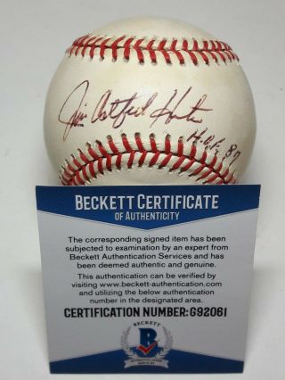 Beckett Bas Rare Jim Catfish Hunter Signed Baseball Hof 1987 Inscribed Oal Ball
