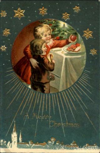 Christmas Children A Merry Christmas Antique Postcard Vintage Post Card