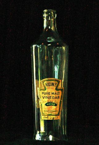 Antique Heinz 12” One Quart Pure Malt Vinegar Bottle W/labels 1892 - 1904