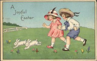Easter Children A Joyful Easter Antique Postcard Vintage Post Card