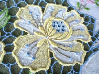 Antique Madeira Tablecloth - Hand Embroidered With Flowers - Linen