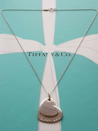 Authentic Rare Tiffany & Co Double Side Heart Necklace,  In An 18 " T&co Chain