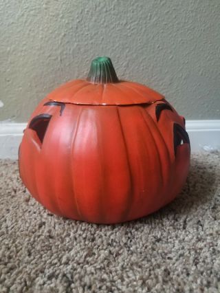 Rare Vintage Ceramic Pumpkin 2 Sided Jack O Lantern Halloween Light 3
