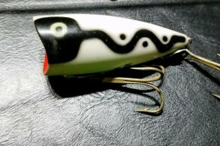 Rare Heddon Chugger Jr Tough Color Vintage Fishing Lure White Snake Line