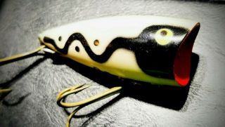 rare heddon chugger jr tough color vintage fishing lure white snake line 2