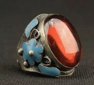 Stunning Antique Chinese Silver/inlaid Enamel Cloisonne Ring 