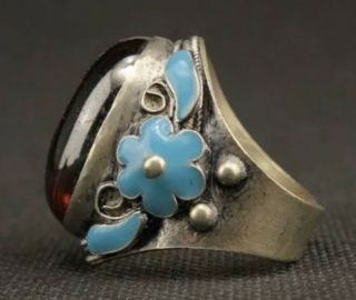 Stunning Antique Chinese silver/inlaid enamel cloisonne ring  2